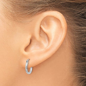 14k White Gold Diamond Cut Round Hoop Earrings 12mm x 2mm