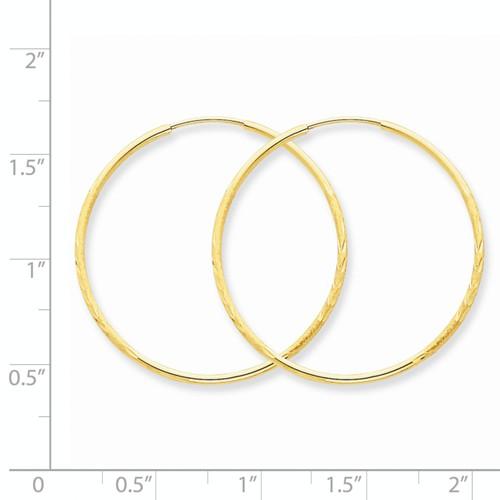 14k Yellow Gold Diamond Cut Satin Endless Round Hoop Earrings 30mm x 1.25mm