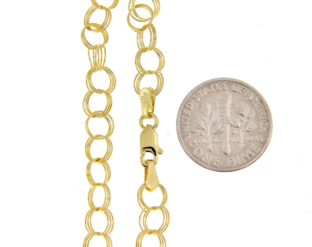 14k solid yellow gold 6mm triple link charm bracelet chain lobster clasp