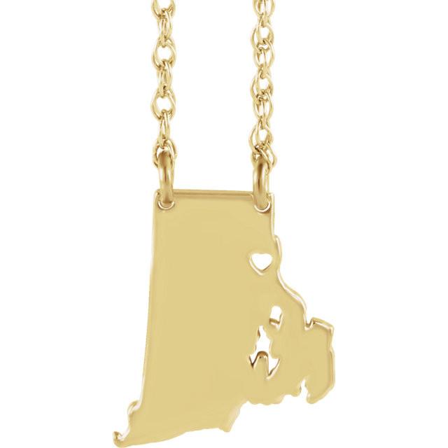 14k gold 10k gold silver rhode island ri state map necklace heart personalized city