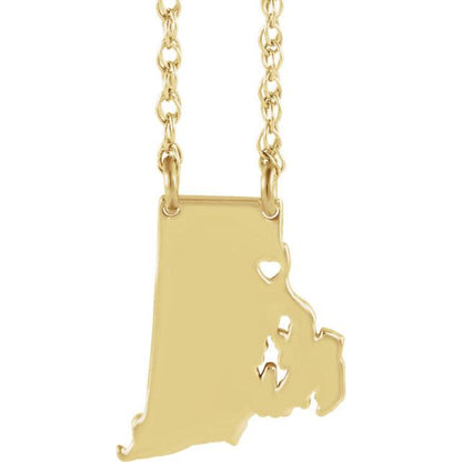 14k gold 10k gold silver rhode island ri state map necklace heart personalized city