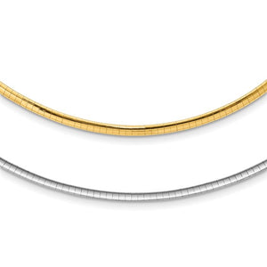 14K Yellow White Gold Two Tone 3mm Reversible Domed Omega Necklace Choker Pendant Chain 16 or 18 inches with 2 inch Extender
