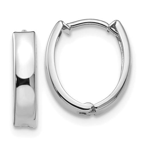 14k white gold small dainty huggie hinged hoop earrings 10mm x 2mm