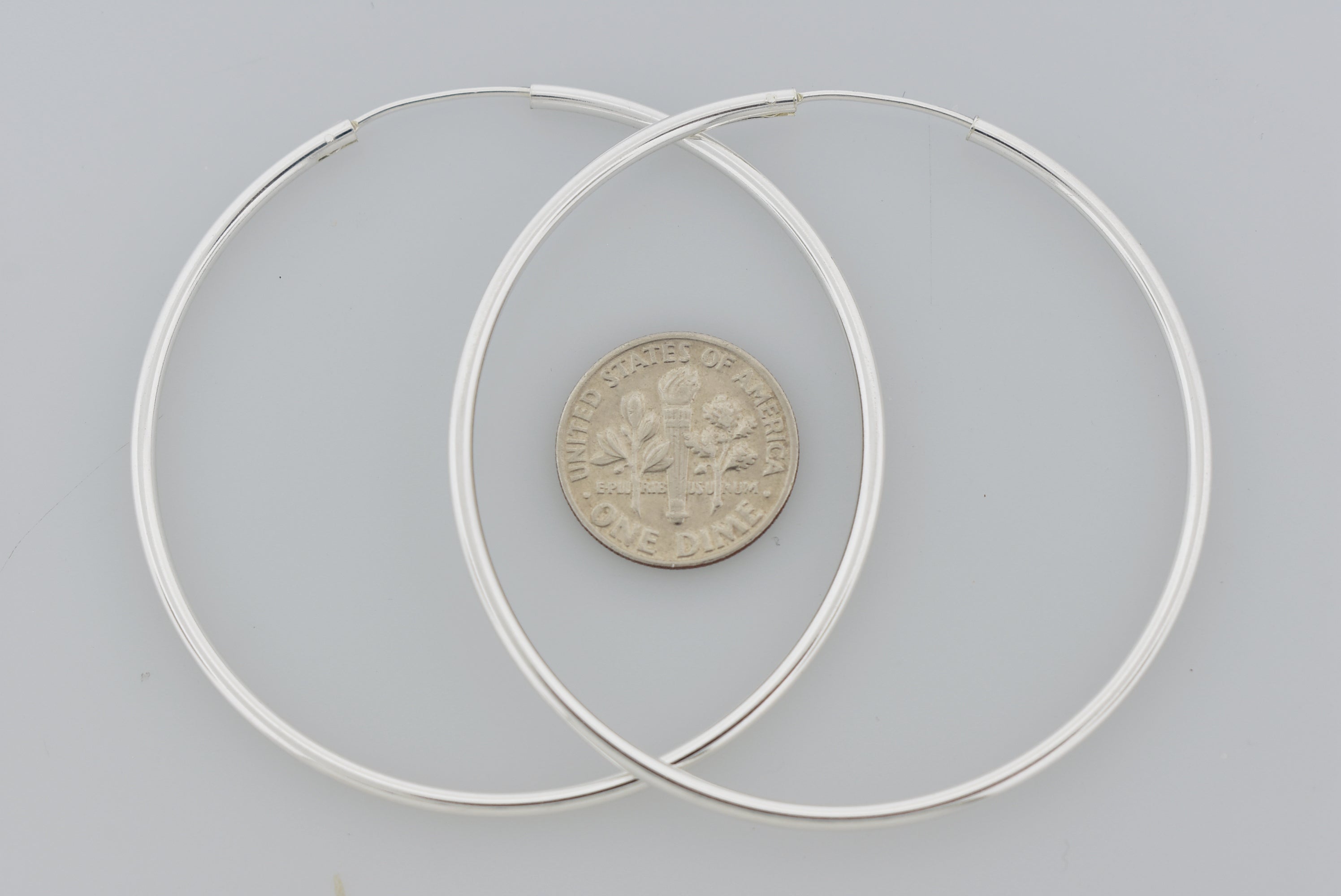 Sterling Silver 2 inch Round Endless Hoop Earrings 53mm x 2mm