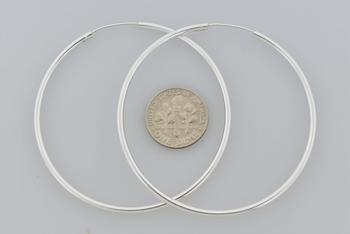 sterling silver 2 inch round endless hoop earrings 53mm x 2mm