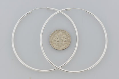 sterling silver 2 inch round endless hoop earrings 53mm x 2mm
