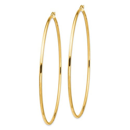 14k yellow gold 3.15 inch diameter extra large giant gigantic round classic hoop earrings 80mm x 2mm