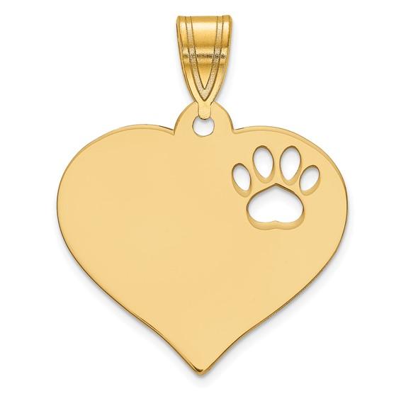 14k 10k Yellow Rose White Gold or Sterling Silver Paw Print Cut Out Personalized Pendant Charm