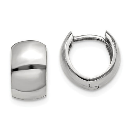 14k white gold classic huggie hinged hoop earrings 9mm x 6mm