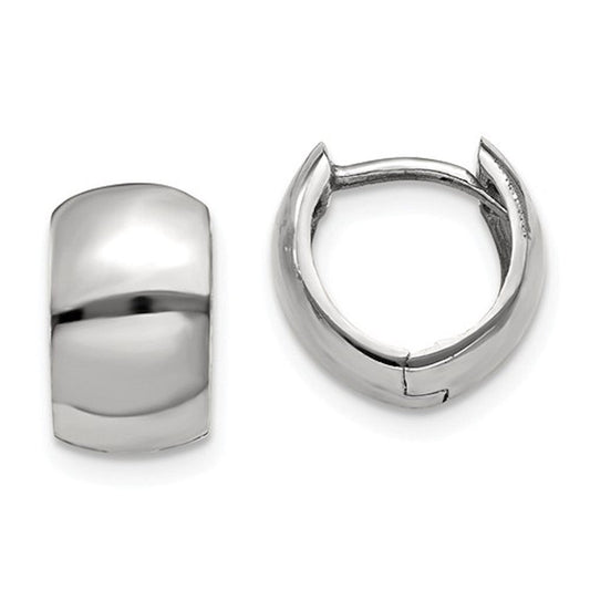 14k white gold classic huggie hinged hoop earrings 9mm x 6mm
