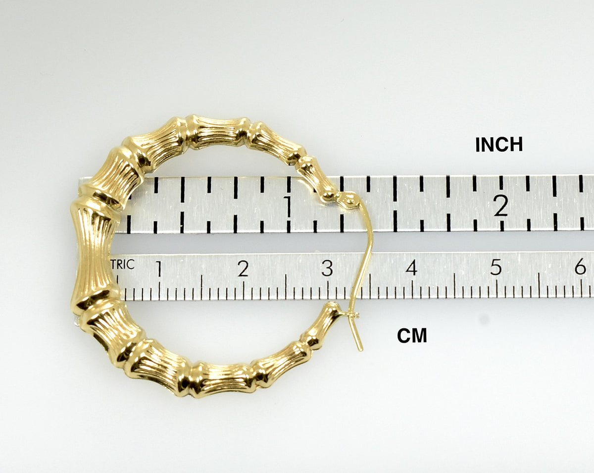 14k yellow gold bamboo hoop earrings 33mm
