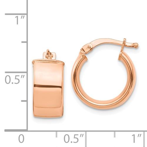 14k rose gold round square tube hoop earrings 14mm x 7mm
