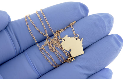 14k gold 10k gold silver wisconsin wi state map necklace heart personalized city