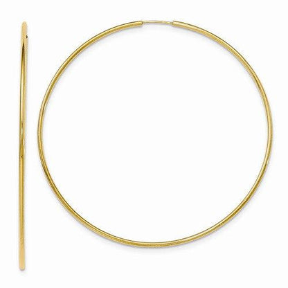 14k yellow gold extra large endless round hoop earrings 70mm x 1.20mm