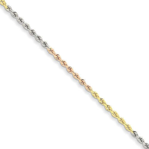 14k yellow white rose gold tri color 2.5mm diamond cut rope bracelet anklet choker necklace chain