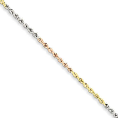 14k yellow white rose gold tri color 2.5mm diamond cut rope bracelet anklet choker necklace chain