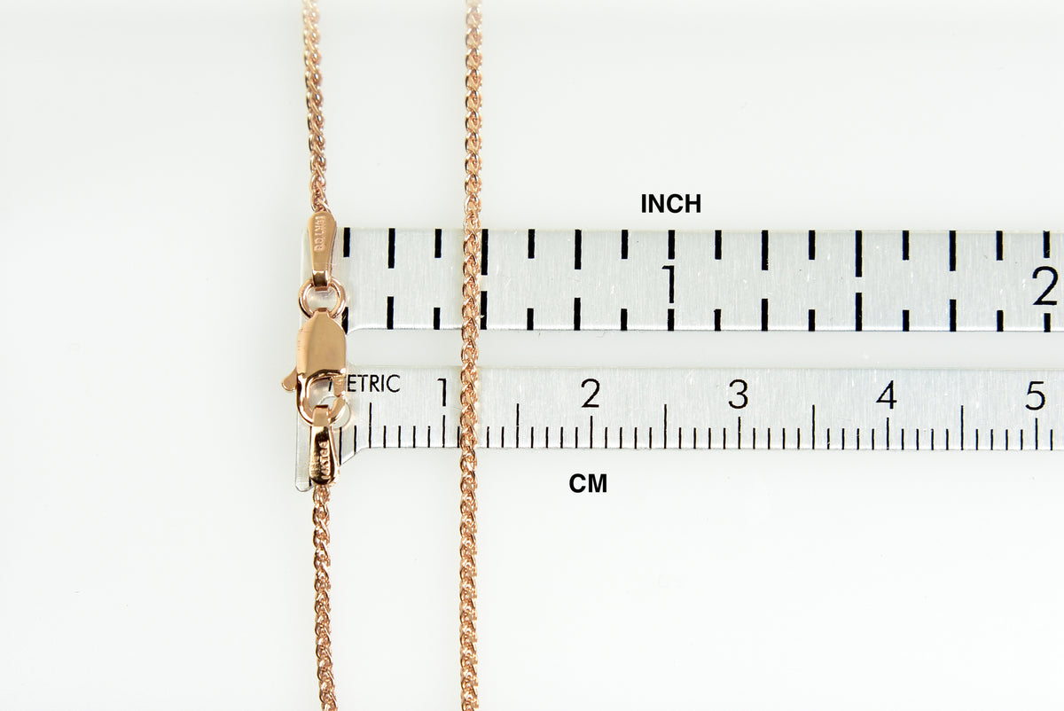 14k rose gold 1.2mm diamond cut spiga wheat bracelet anklet choker necklace pendant chain