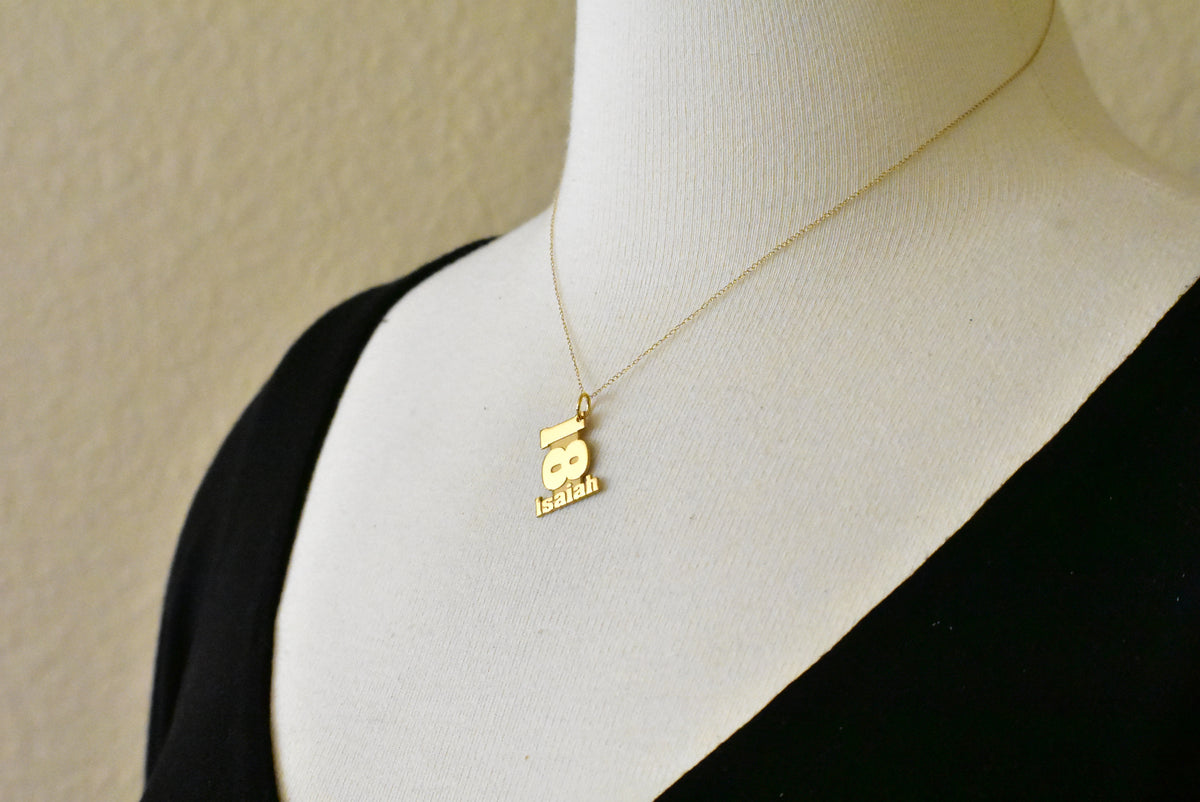 14k 10k yellow white gold sterling silver stacked number name pendant charm custom made personalized