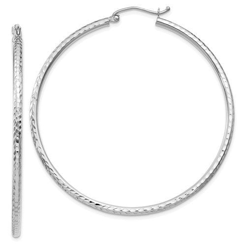 14k white gold diamond cut round hoop earrings 49mm x 2mm