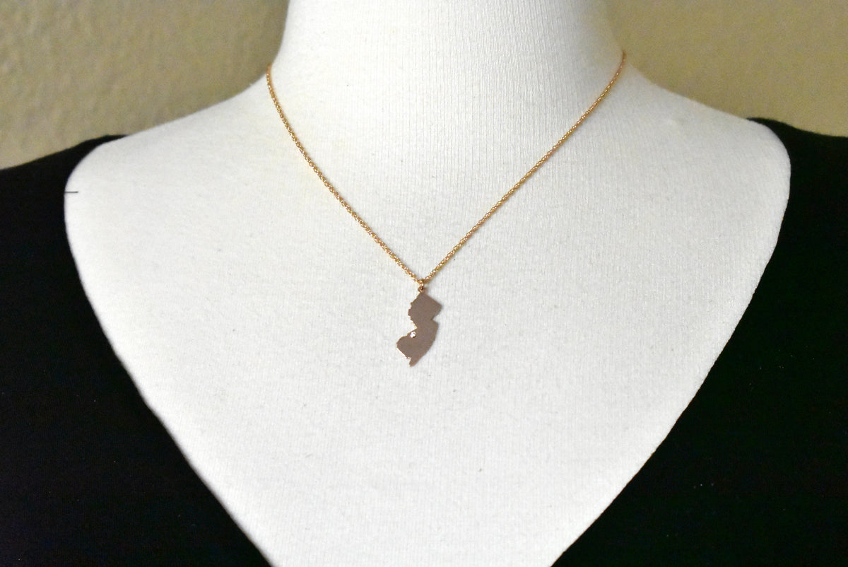 14k 10k yellow rose white gold diamond silver new jersey nj state map personalized city necklace