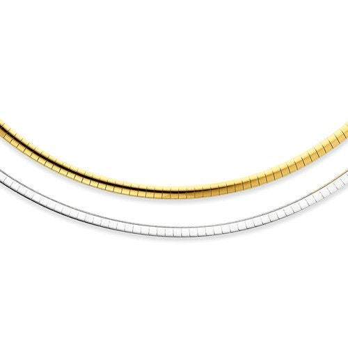 Sterling Silver Gold Plated Reversible 4mm Domed Omega Cubetto Necklace Chain Lobster Clasp