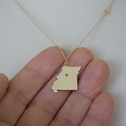 14k 10k Yellow Rose White Gold Diamond Silver Missouri MO State Map Personalized City Necklace