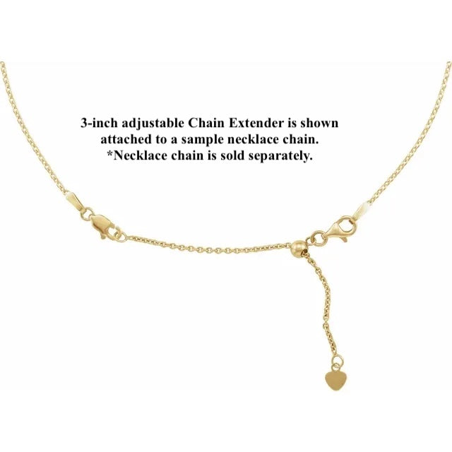 14k Yellow Rose White Gold or Sterling Silver Cable Chain Extender Adjustable up to 3 inches with Lobster Clasp