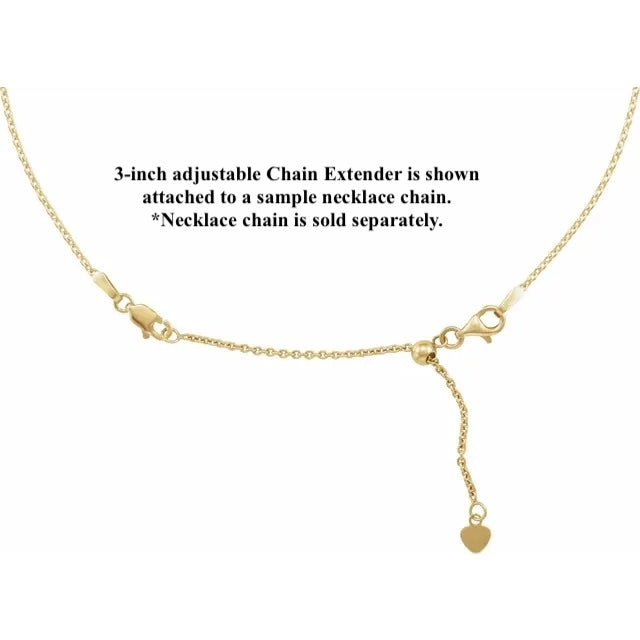 14k yellow rose white gold or sterling silver cable chain extender adjustable up to 3 inches with lobster clasp