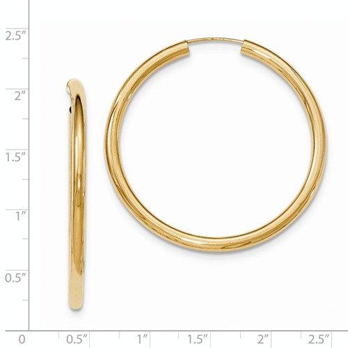 14k yellow gold round endless hoop earrings 45mm x 2.75mm