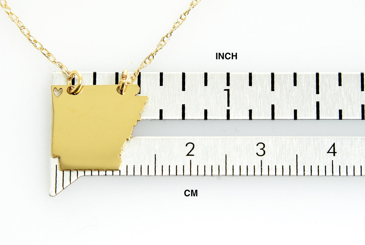 14k gold 10k gold silver arkansas state map necklace heart personalized city