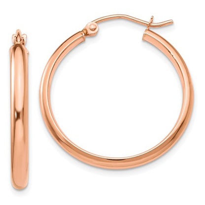 14k rose gold classic round hoop earrings 25mm x 2.75mm