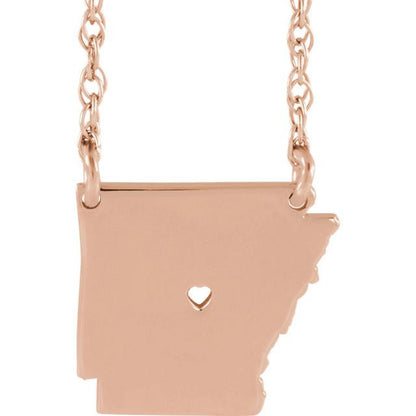 14k gold 10k gold silver arkansas state map necklace heart personalized city