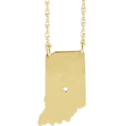 14k gold 10k gold silver indiana state map necklace heart personalized city