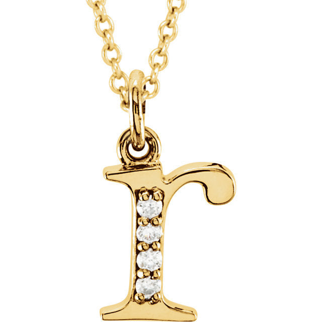 14k yellow rose white gold .025 ctw diamond tiny petite lowercase letter r initial alphabet pendant charm necklace
