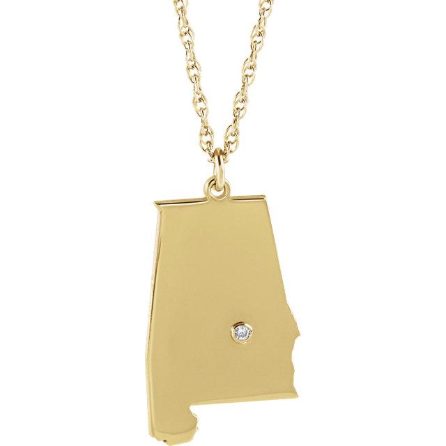14k 10k yellow rose white gold diamond silver alabama al state map personalized city necklace
