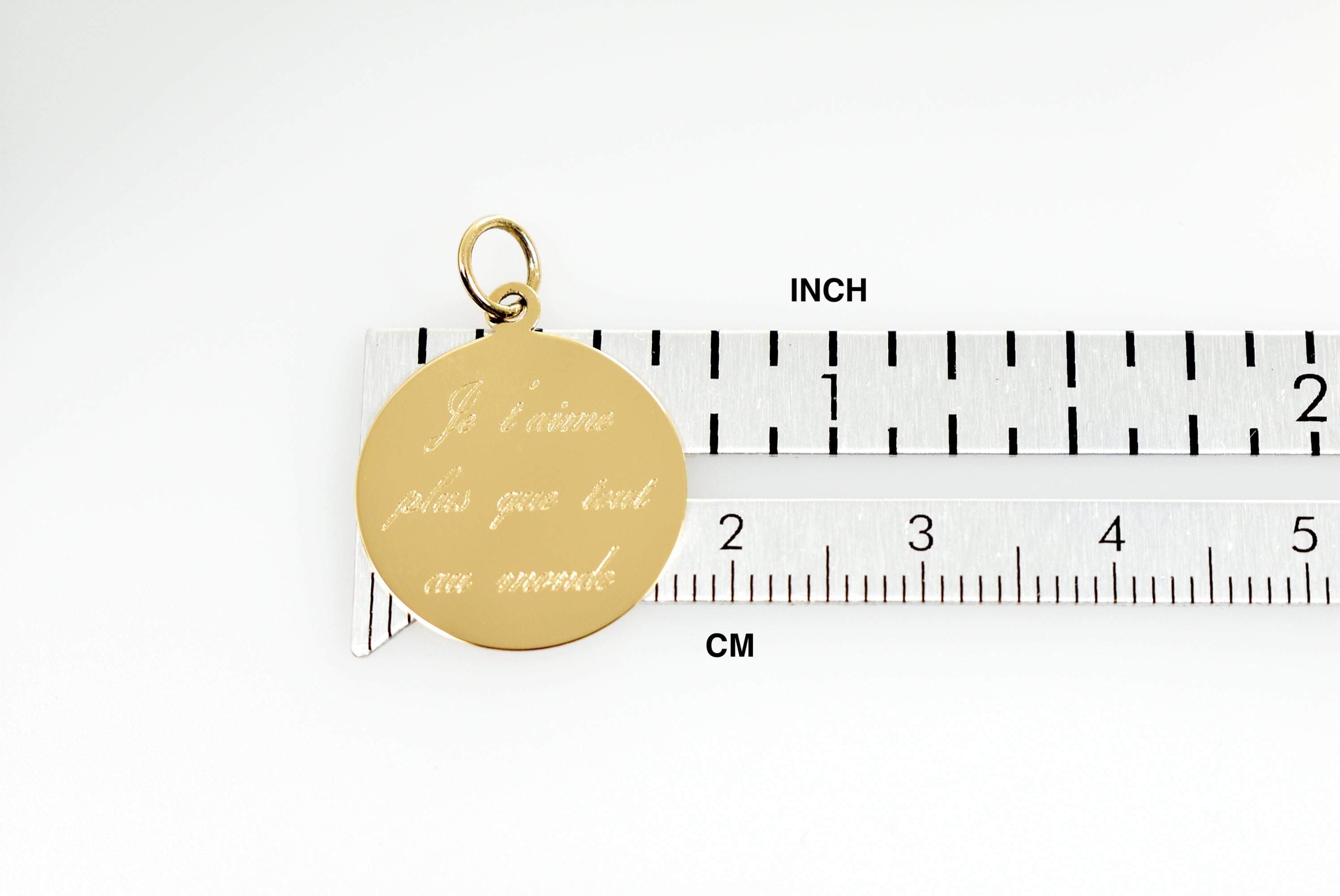 10K Yellow Gold 18mm Round Disc Pendant Charm Personalized Monogram Engraved