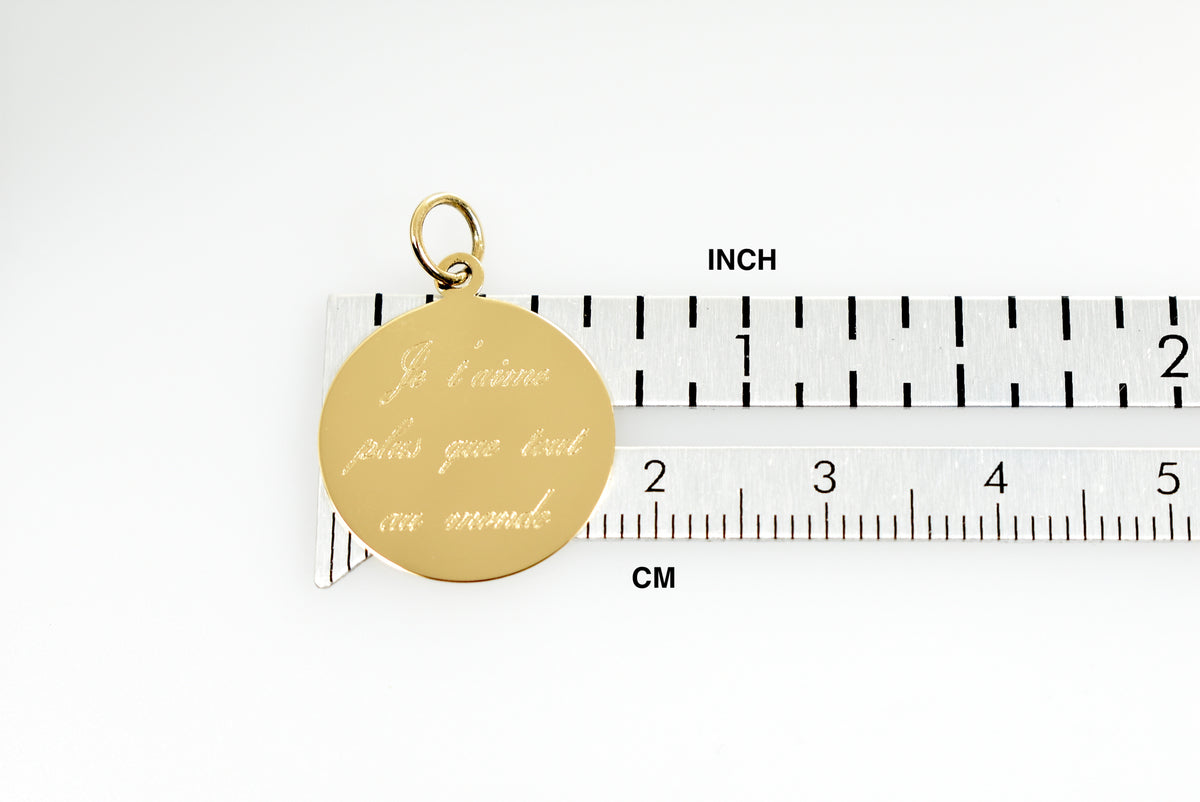 10k yellow gold 18mm round disc pendant charm personalized monogram engraved