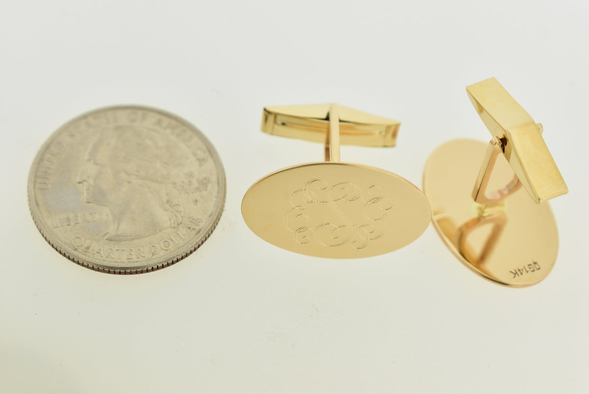 14k yellow gold oval cufflinks cuff links engraved personalized monogram