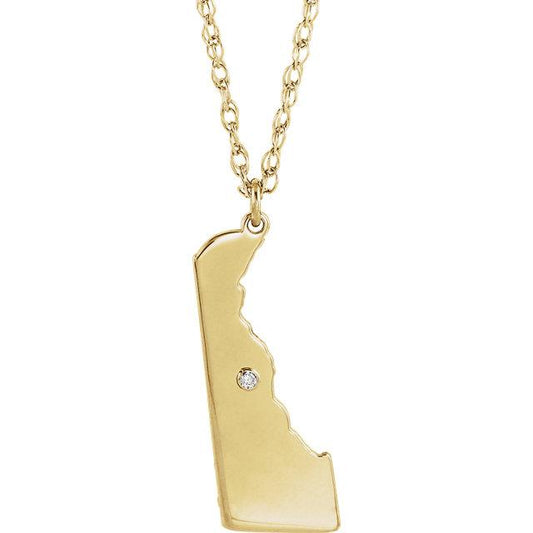14k 10k yellow rose white gold diamond silver delaware de state map personalized city necklace