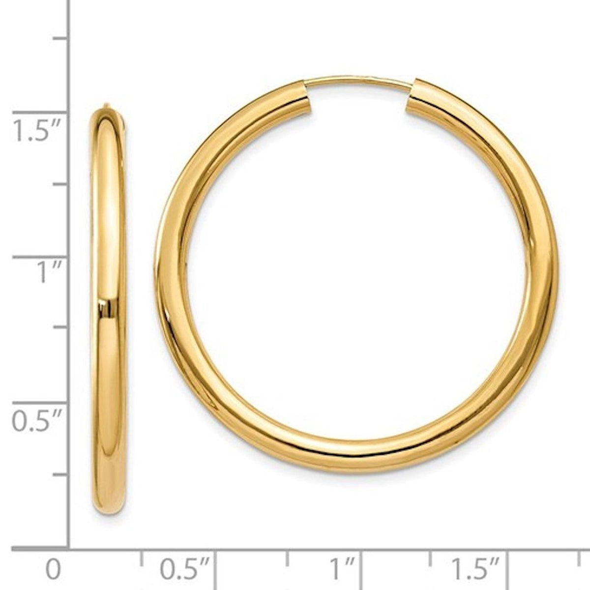 14k yellow gold round endless hoop earrings 35mm x 2.75mm
