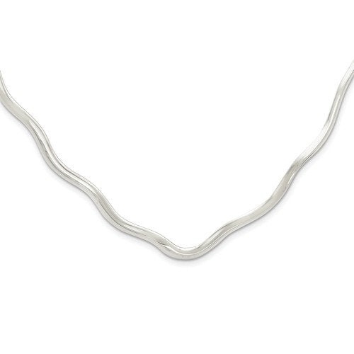 sterling silver 3mm wavy v shaped flexible neck collar necklace slip on
