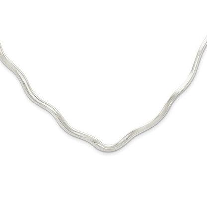 sterling silver 3mm wavy v shaped flexible neck collar necklace slip on