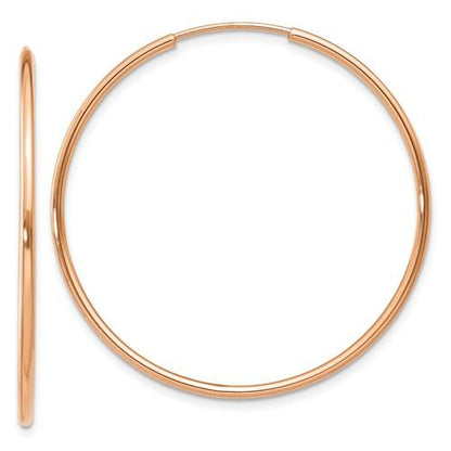 14k rose gold classic endless round hoop earrings 33mm x 1.25mm