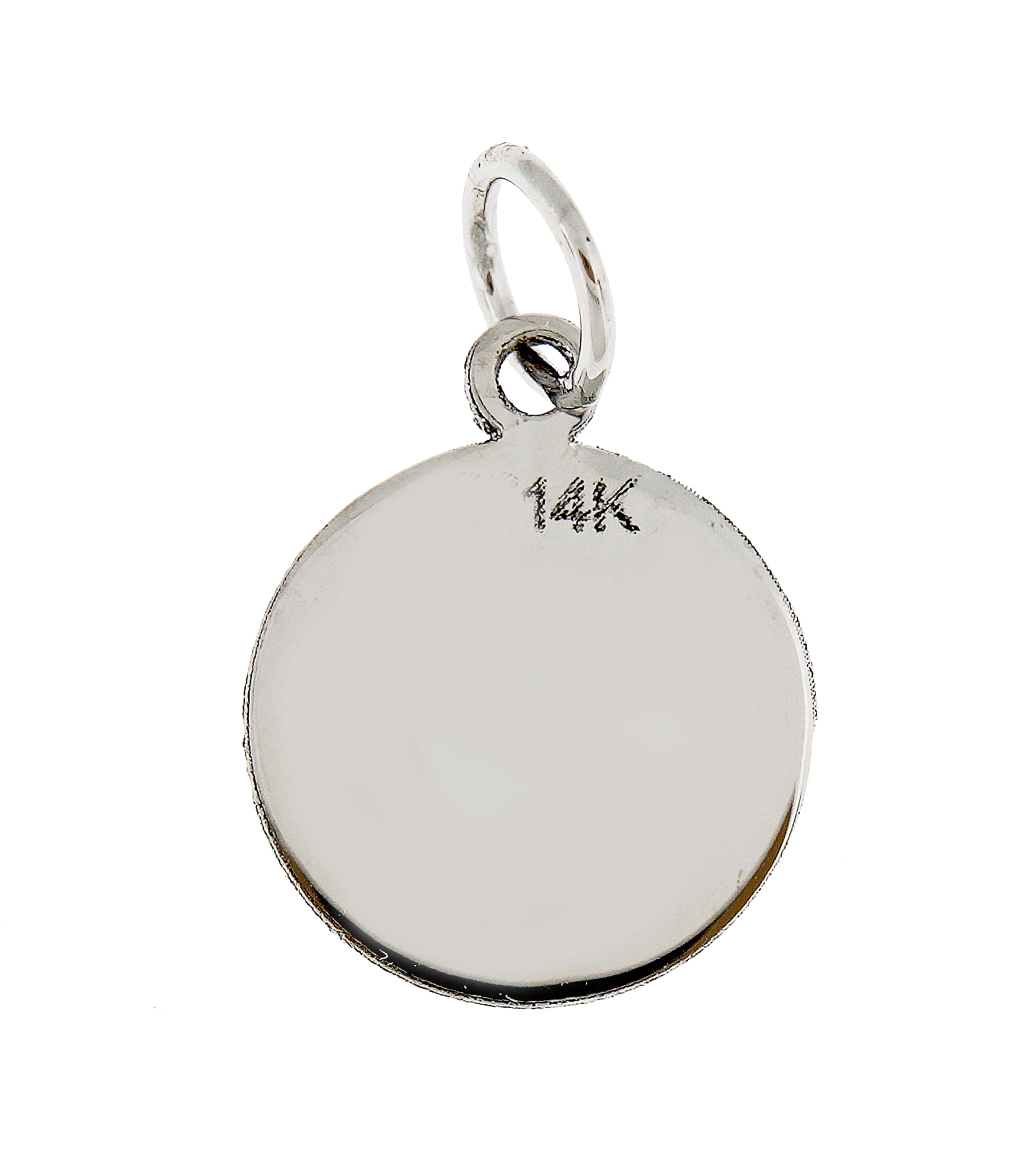 14K White Gold 12mm Round Disc Pendant Charm Letter Initial Engraved Personalized Monogram