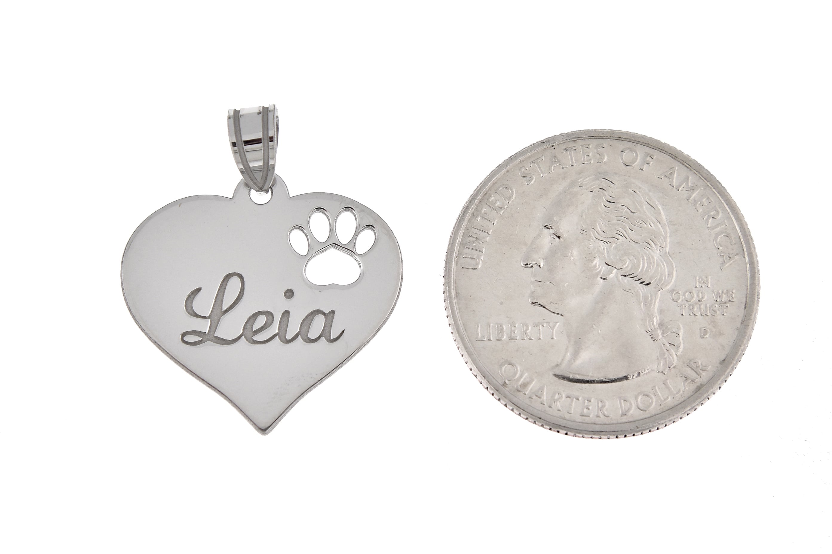 14k 10k Yellow Rose White Gold or Sterling Silver Paw Print Cut Out Personalized Pendant Charm