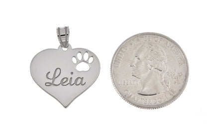 14k 10k yellow rose white gold or sterling silver paw print cut out personalized pendant charm