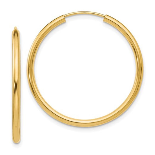 14k yellow gold round endless hoop earrings 30mm x 2mm