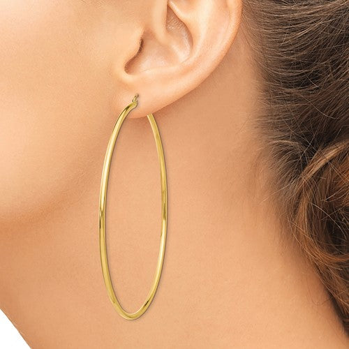 14k yellow gold classic round extra large hoop earrings 73mm x 2mm