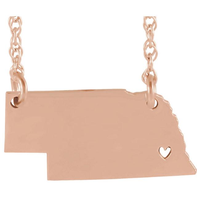 14k gold 10k gold silver nebraska ne state map necklace heart personalized city