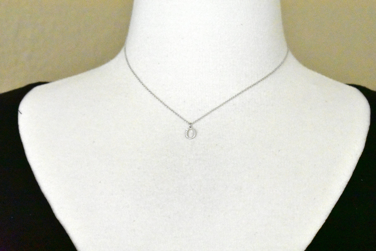 14k yellow rose white gold .03 ctw diamond tiny petite lowercase letter o initial alphabet pendant charm necklace
